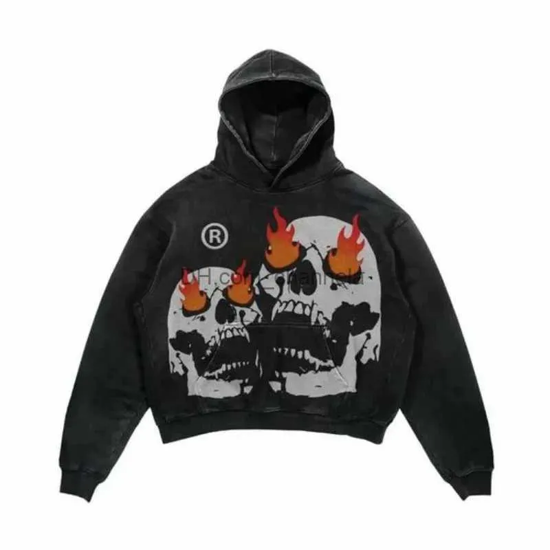 Sudaderas con capucha masculina sudaderas streetwear y2k new american retro skull estampado hop street pop hop loose lo suelto sudadera de talla de tamaño pareja punk rock t240217