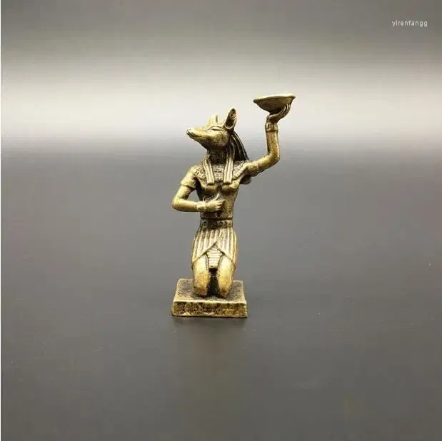 Dekorative Figuren, Kupferstatuen-Kollektion, chinesisches Messing, geschnitzt, Anubis, ein altägyptischer hundeköpfiger Mann, Räucherstäbcheneinsatz, exquisit, klein