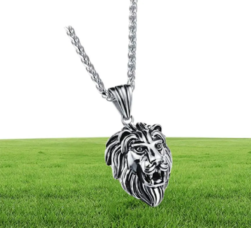 Fashion Hip Hop Jewelry Crown Lion Head Pendant Iced Out Clear Rhinestones Curb Cuban Chain Stainless Steel Necklace258A8106720