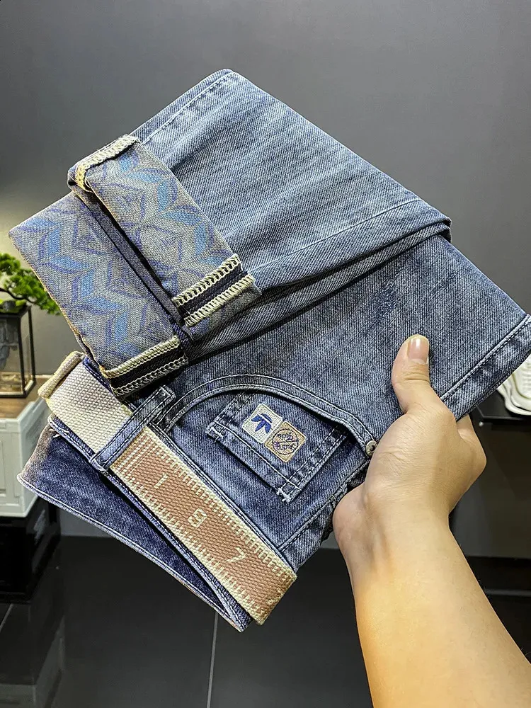 Broek Heren Jeans High-End Modemerk Gedrukte Broek Katoen Herenmode Toevallige Rechte Slanke Broek 240126