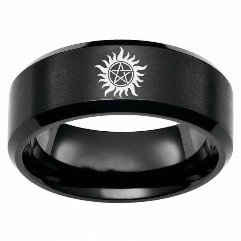 8mm Supernatural Logo Rostfritt stål Black Ring Men039S Band smycken Storlek 6131547507
