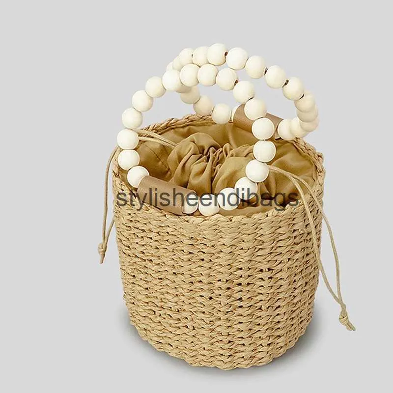 Fourre-tout mode perles en bois femmes sacs à main papier tissé sacs à main décontracté été plage seau sac Bali petit fourre-tout femme sacs à main 2023H24217