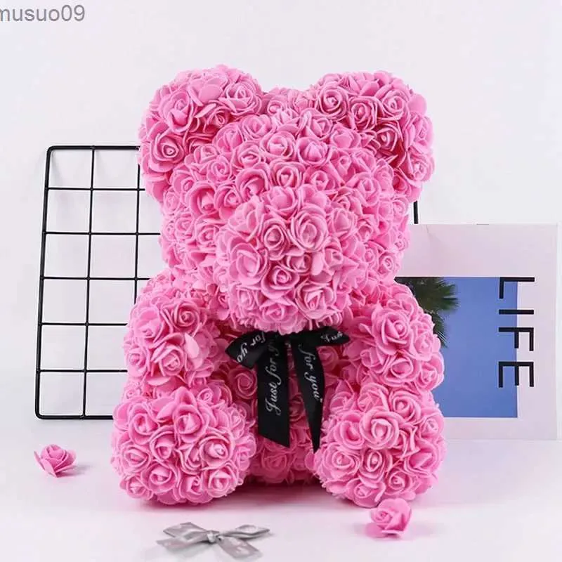 Dekorativa blommor kransar odödliga rosebjörn valentins dag gåva kreativ simulering blommor pe skum rose björn lycklig alla hjärtans dag festdekor bröllop