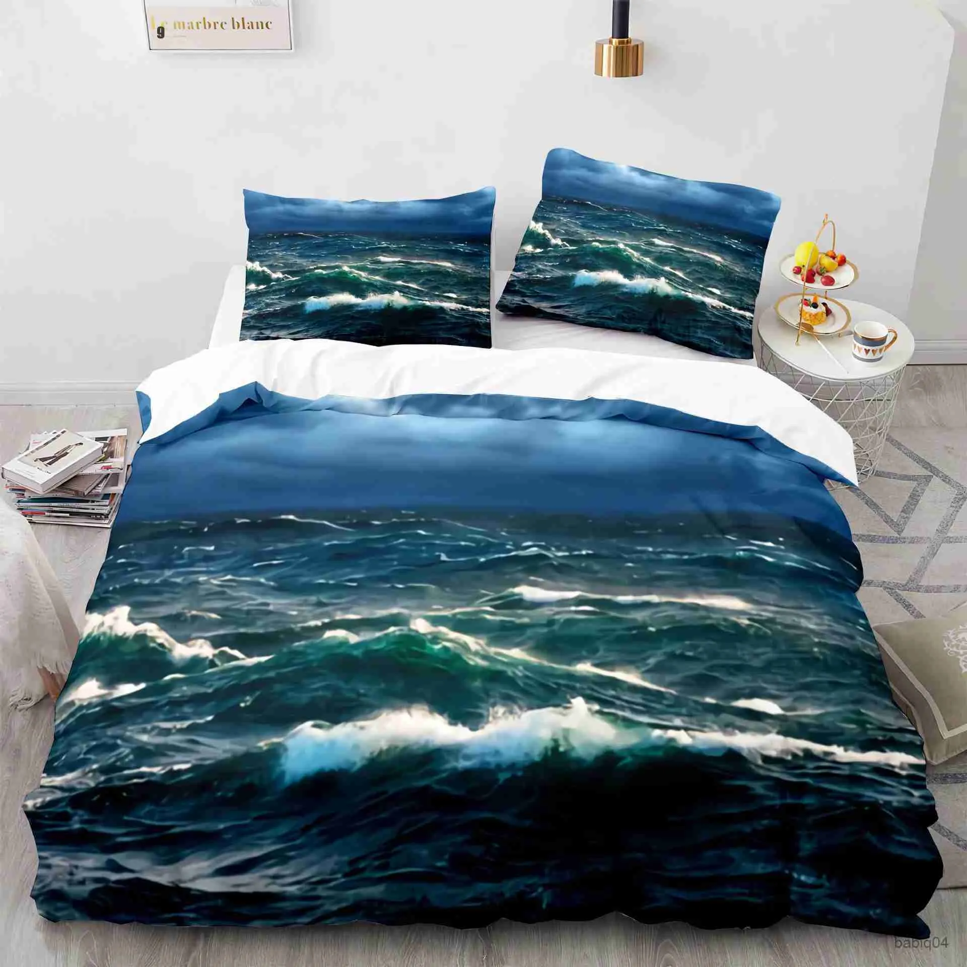 寝具セットシーウェーブ羽毛布団カバービーチレインボー寝具セット海辺の掛け布団カバークイーン/キング/フル/ツインサイズのキルトカバー
