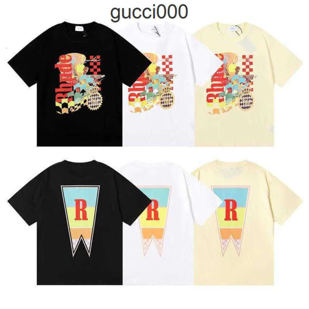 デザイナーファッション服TシャツヒップホップTシャツRHUDEビューティービジョンは喜​​びを追求する夏の夏の丸いネックルースTシャツメンストリートウェアトップススポーツS2WM