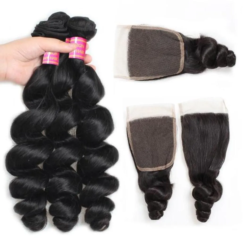 Meetu brasileiro onda solta pacotes de cabelo humano com fechamento de renda 4x4 virgem tecer extensões para mulheres todas as idades 828 polegada natural bl48042000