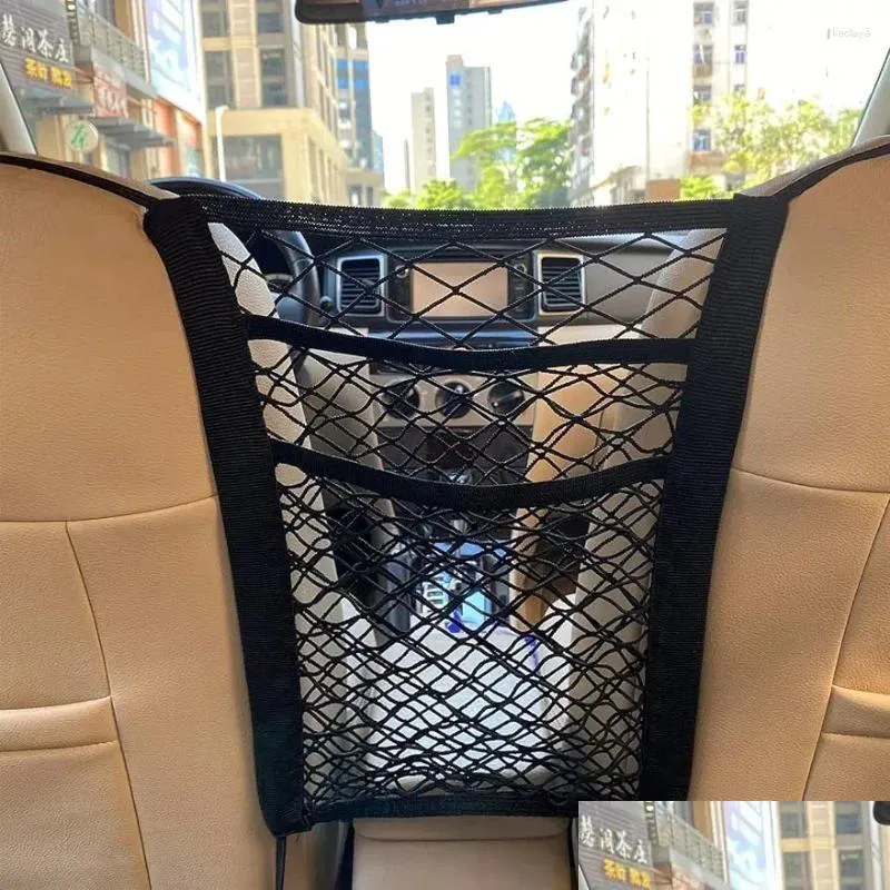 Car Organizer 3-Layer Mesh Seat Back Net Bag Of Backseat Pet Kids Cargo Tissue Purse Holder Driver Storage Netting Pouch Drop Delive Dhady