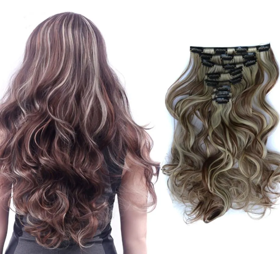 24quot 8pcs conjunto de cabelo encaracolado para clipes de cabeça cheia em extensões de cabelo 11 cores disponíveis clipes de cabelopieces2075075