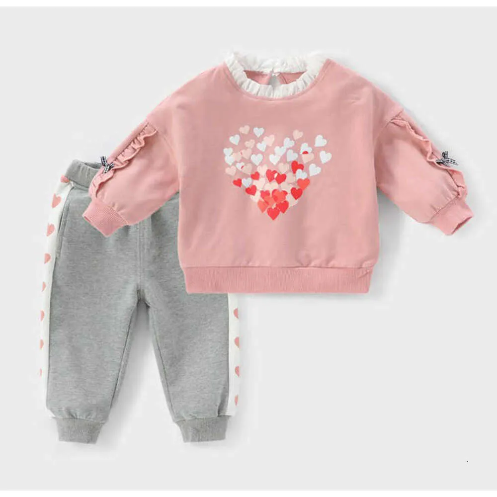 "Adorabile set di vestiti alla moda con motivo a cuori per neonate - Abiti da jogging firmati in cotone per bambini alla moda"