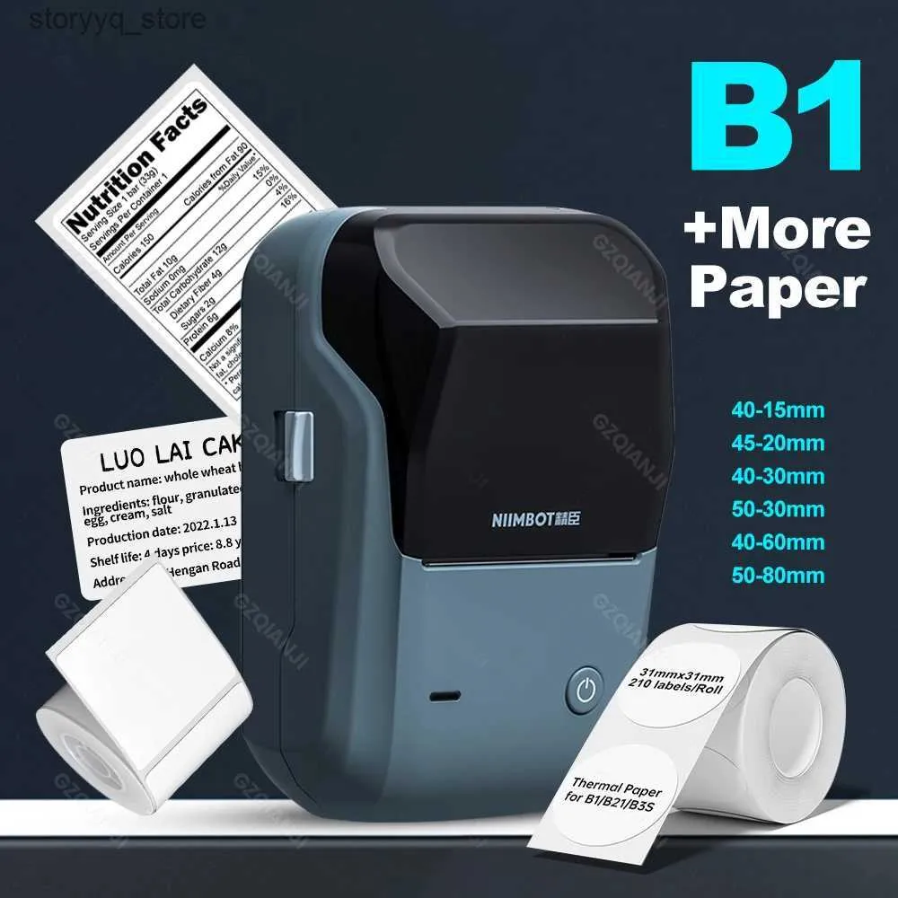 Etiketten Tags Niimbot B1 Etikettendrucker Tragbarer Hand-Thermodrucker Bluetooth Barcode QR-Code Aufkleber Papier Farbrollen Etikettierer Weißes Etikett Q240217