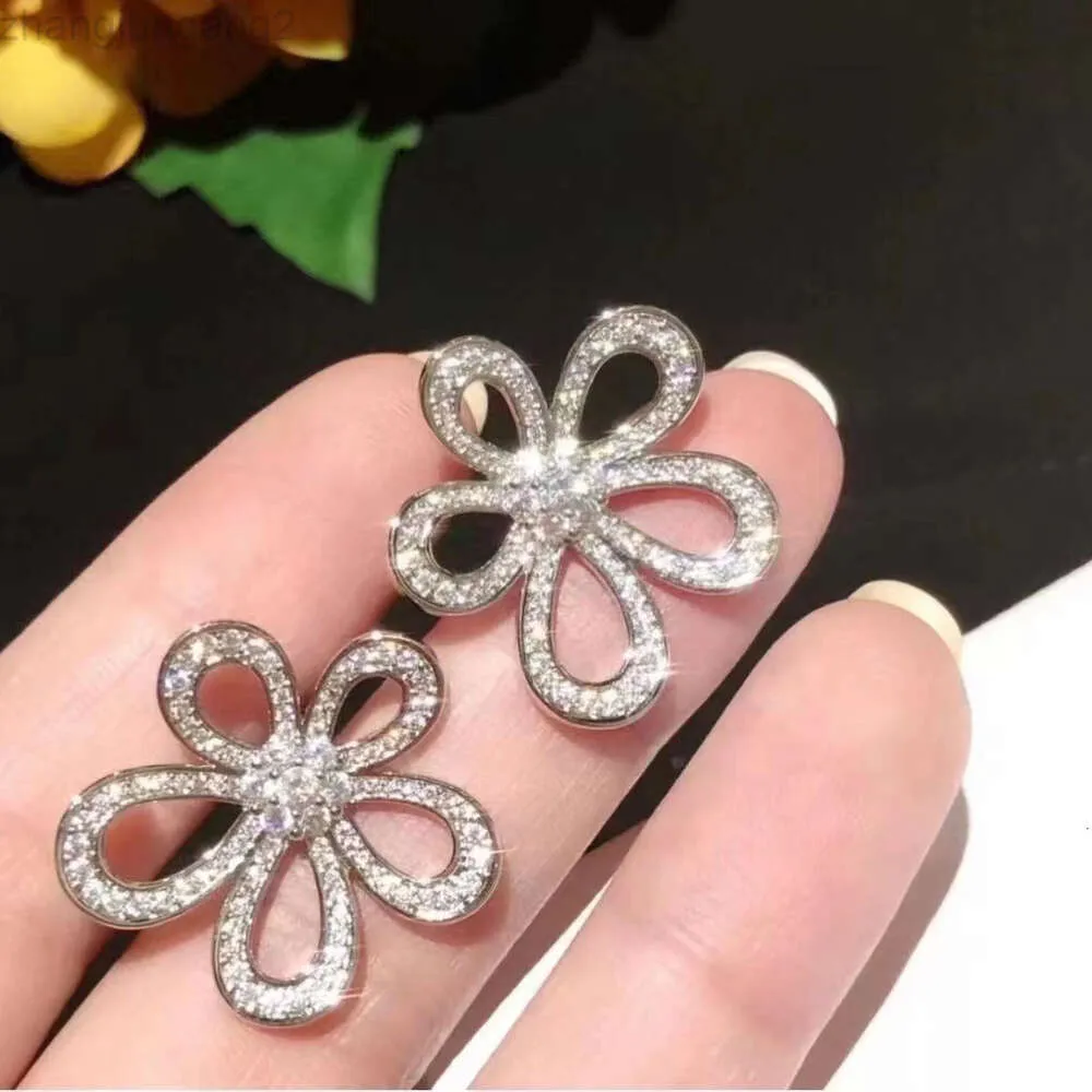 Designer Van Cleaf bracelet Vcas Fanjia Sunflower Earrings v Gold High Version Thick Plated 18k Gold Fanjia Diamond Large Flower Earrings Full of Diamond Petals