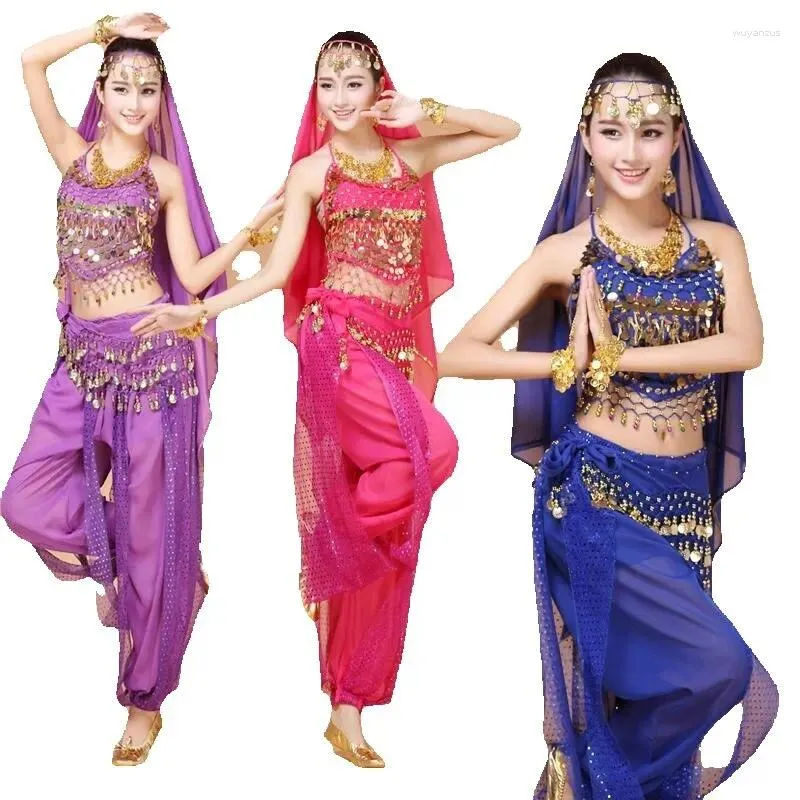 Stage Wear Belly Dance Clothes Costume Set 2st-4st M/L ToppantBeltheadband 8 färger