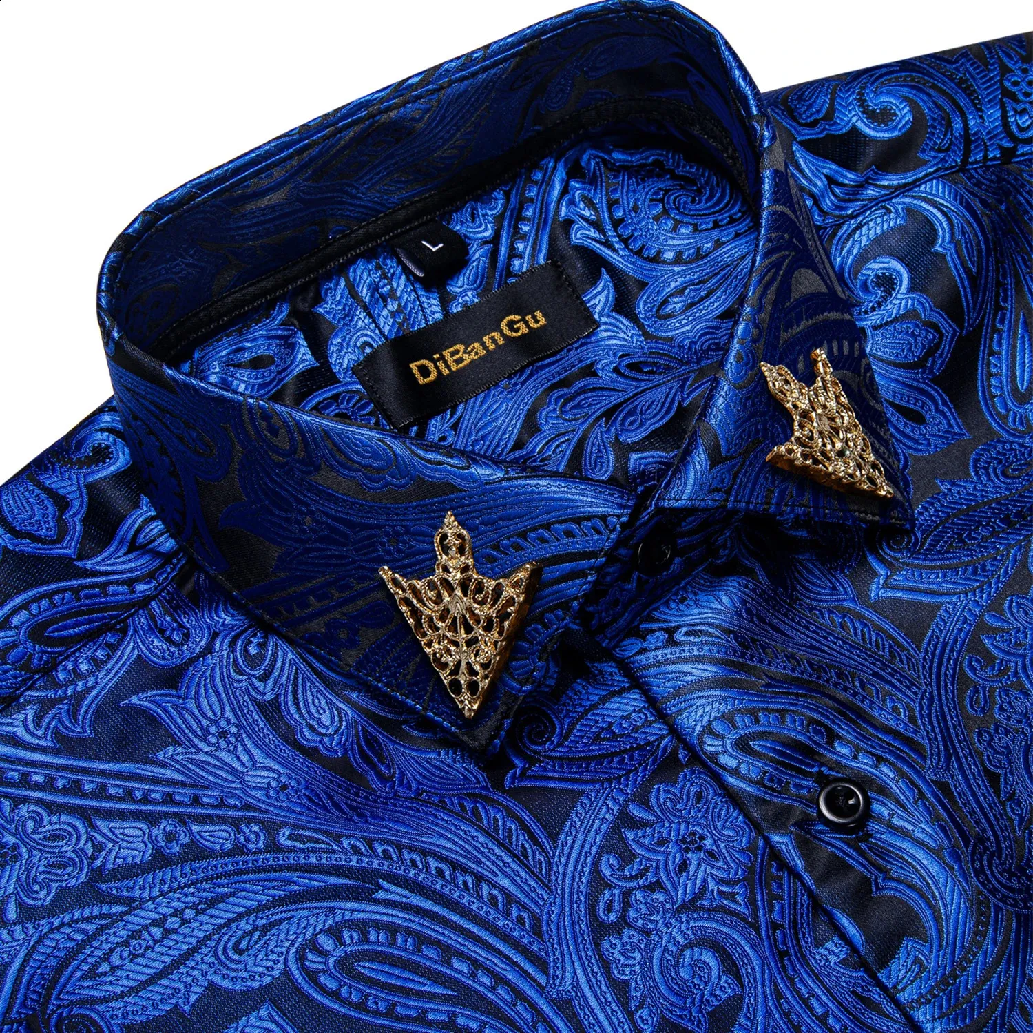 Merk Heren Koningsblauw Business Shirts Luxe Mode Paisley Lange Mouw Turn-Down Kraag Sociaal Shirt Mannelijke Casual blouse 240127