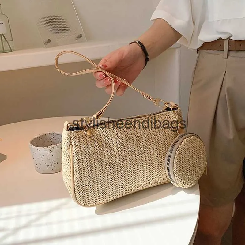 Shoulder Bags Nice Straw Rattan Woven Bag Fashion Travel Clutch Handbag Summer Beach Simple Designer Shopping Totes for Women bolsosH24217