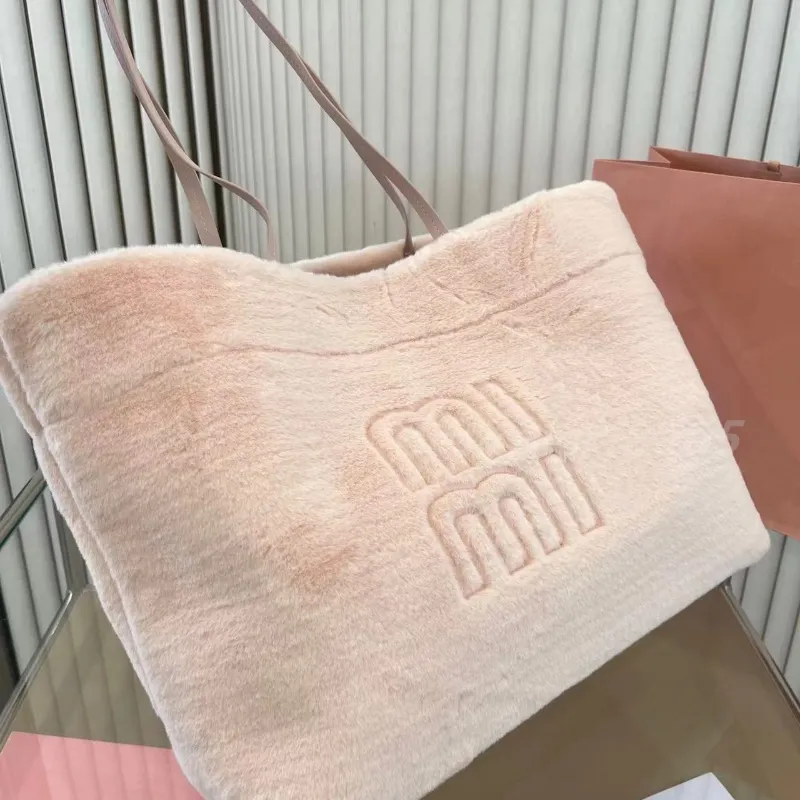 Designer-Tragetaschen, große Kapazität, Umhängetasche, Damen-MIUI-Plüsch-Winter-Strandhandtasche, Geldbörse, Einkaufstasche