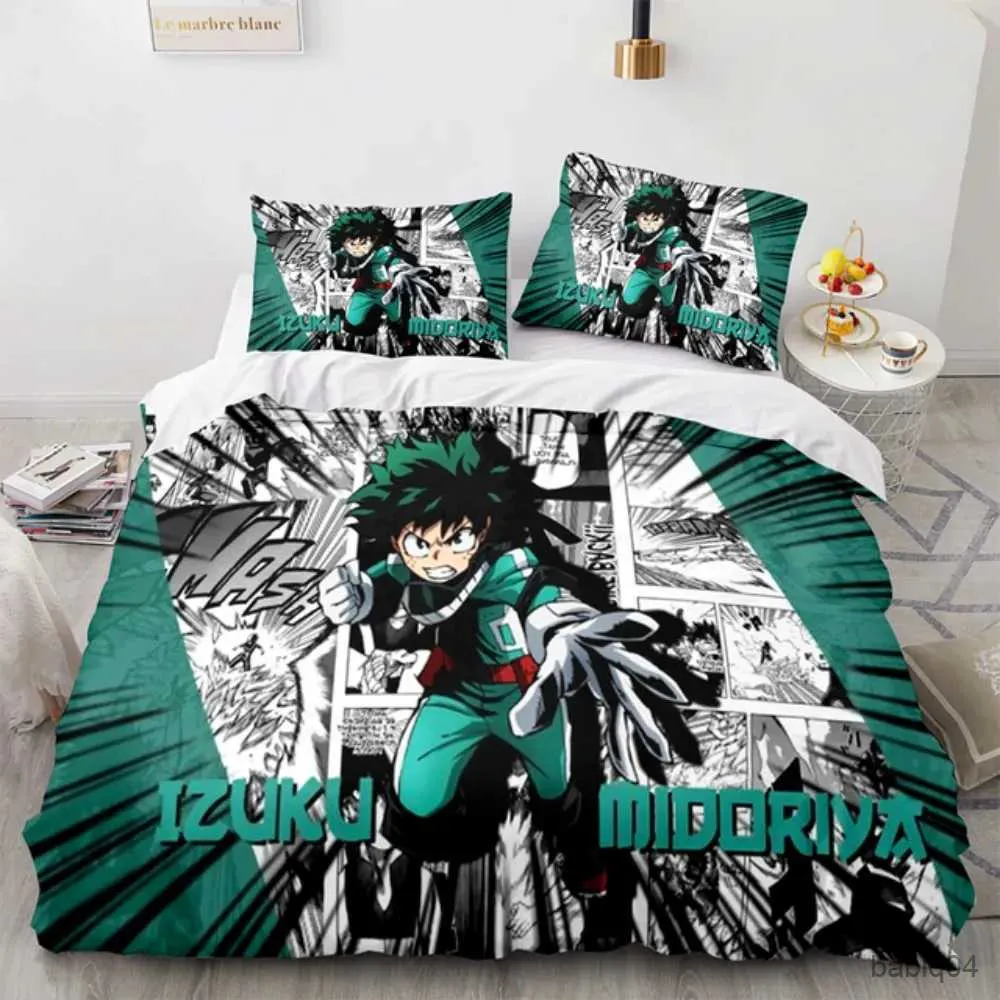 Sängkläder sätter nya My Hero Academia Anime Däcke Cover Set med Covers Polyester Teens Kids Bedbling Set Full Queen King Size Bed Linne