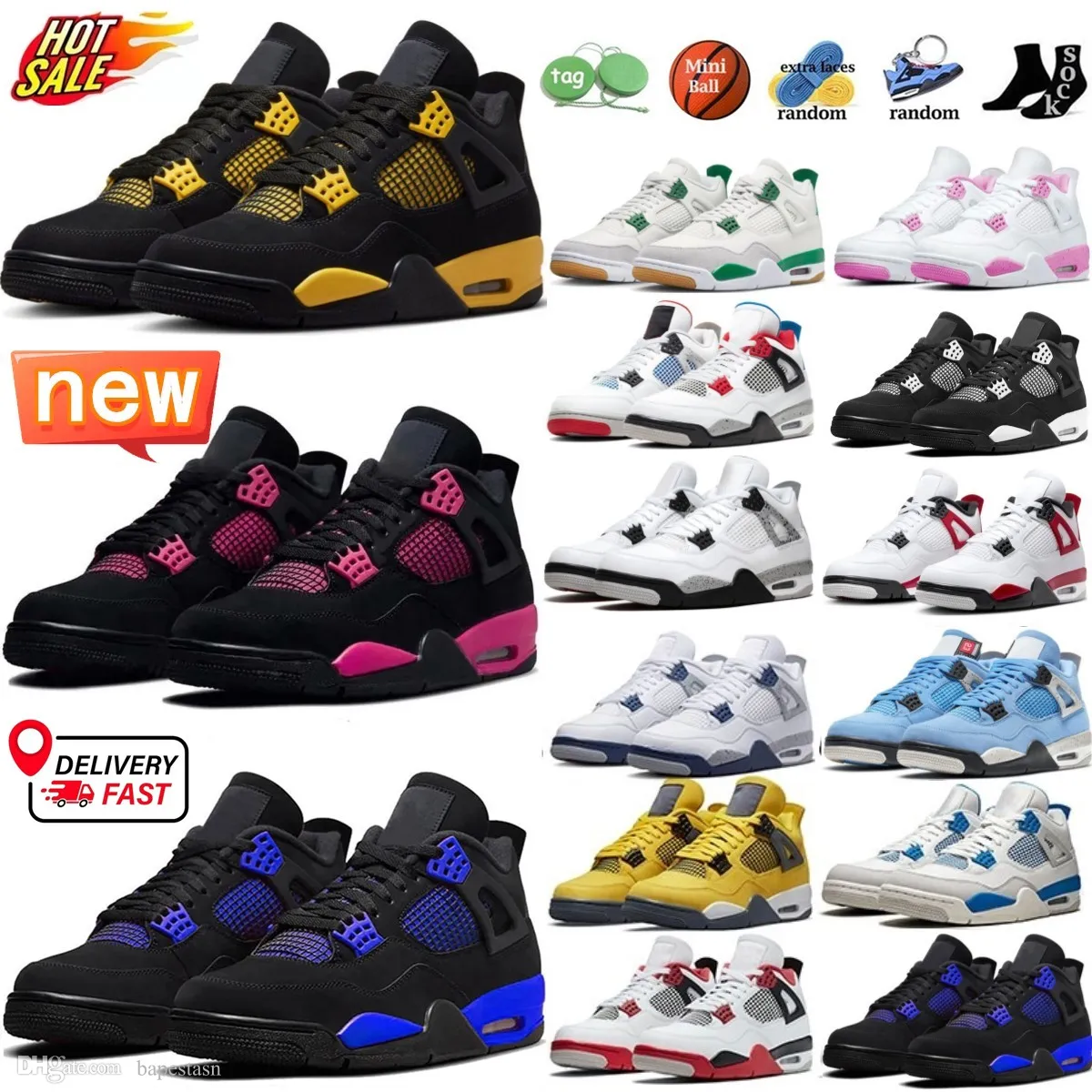 4s Basketball Shoes 4 Mens Sneakers Pine Green red pink thunder Black cat cool grey bred University Blue Military Red Cement White Oreo sail Men women trainers 36-46