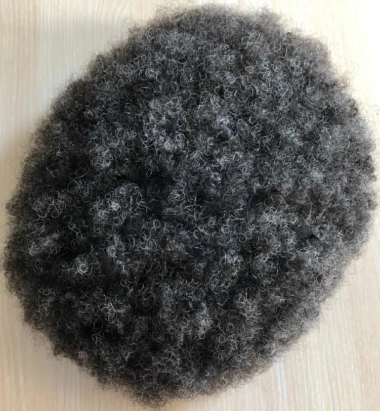 Herren-Haarteile, Afro-Haar, australische Basis, Schweizer Spitze, PU-Toupet 1b, graues malaysisches reines Echthaar-Toupet, Haarersatz 3307910