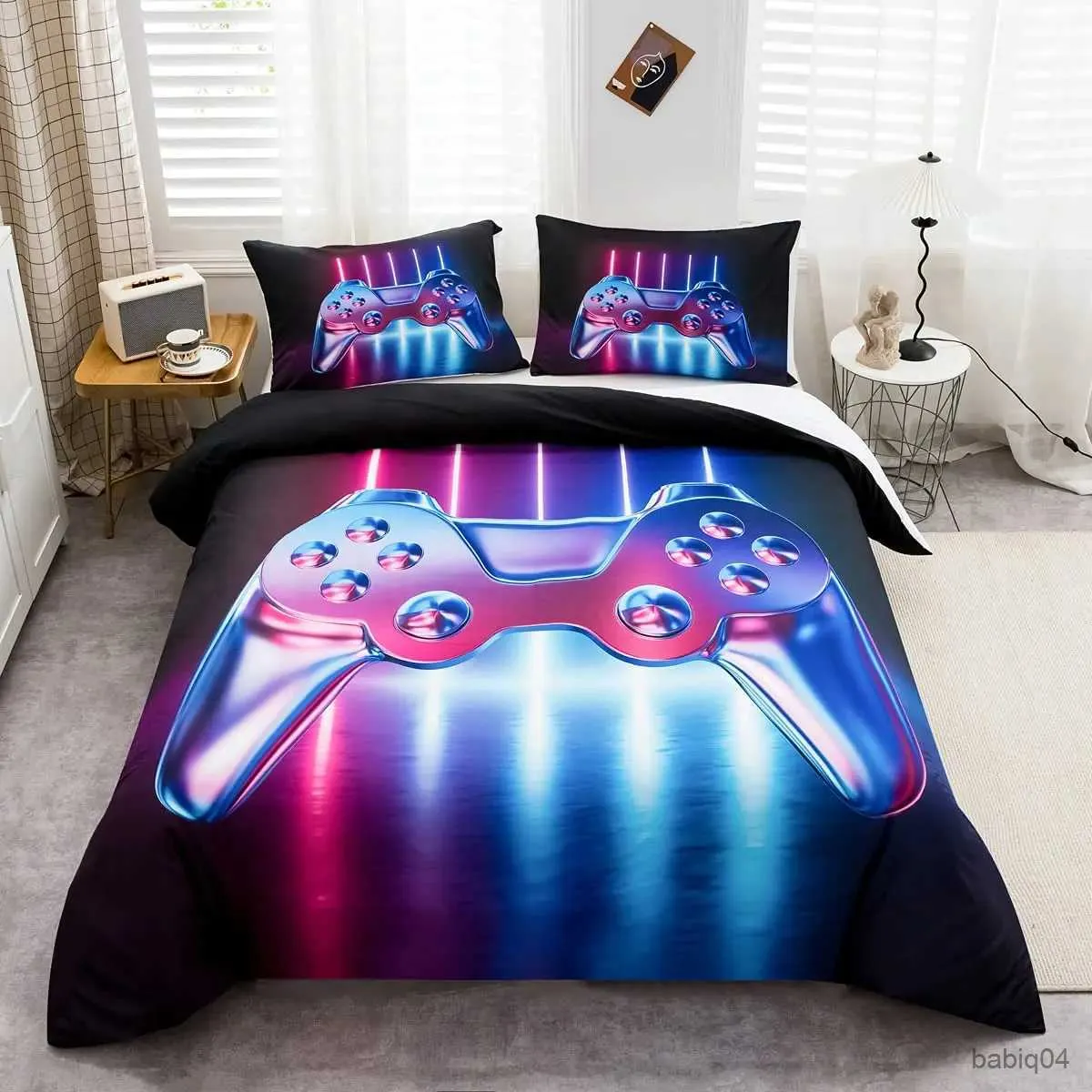 Beddengoedsets Tienerjongens Gamer-dekbedovertrek Queen/King SizeJongens Gamepad Trooster CoverZwart ic Retro Gaming Polyester Dekbedovertrek