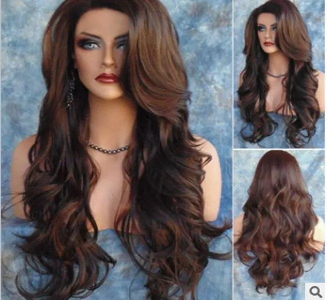 Woman nature mave wig 26quot Stylish Long Heat Resistant Fiber Curly Blonde Hair Wig Party Perruque brown3530121