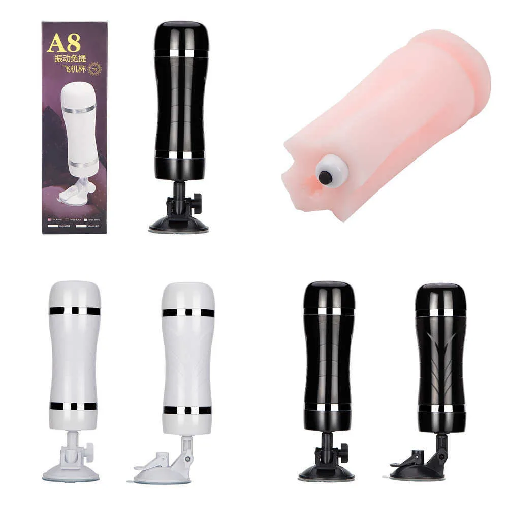 Manlig sexleksak Masturbators A8 Second Generation Aircraft Cup Handsfree Electric Vuxen Masturbator Manlig penis Övning Toy Vibration