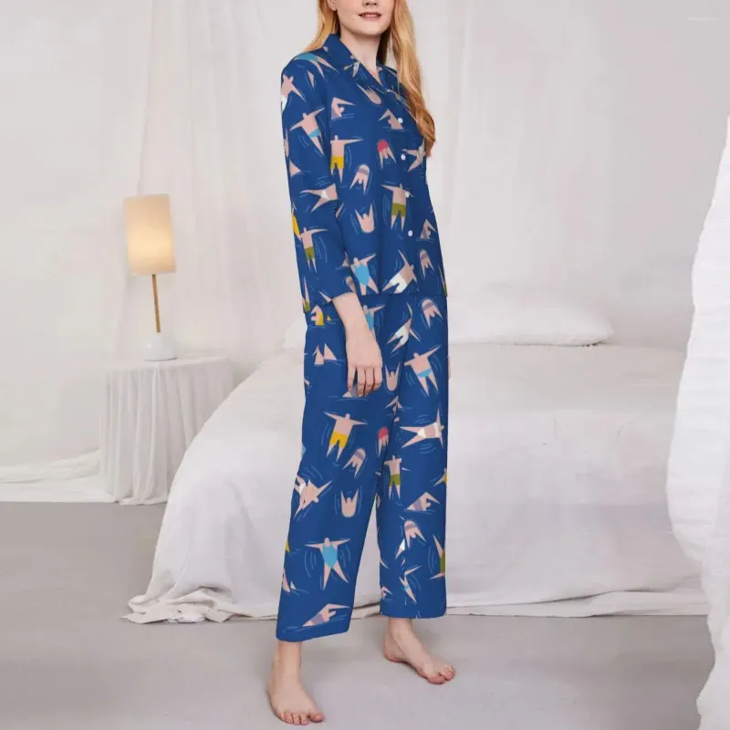 Dames nachtkleding Strandvakantie Pyjama Sets Herfst Zwemmen Mensen Zacht Slaapkamer Vrouw Tweedelig Casual Los Oversized Custom Home Suit