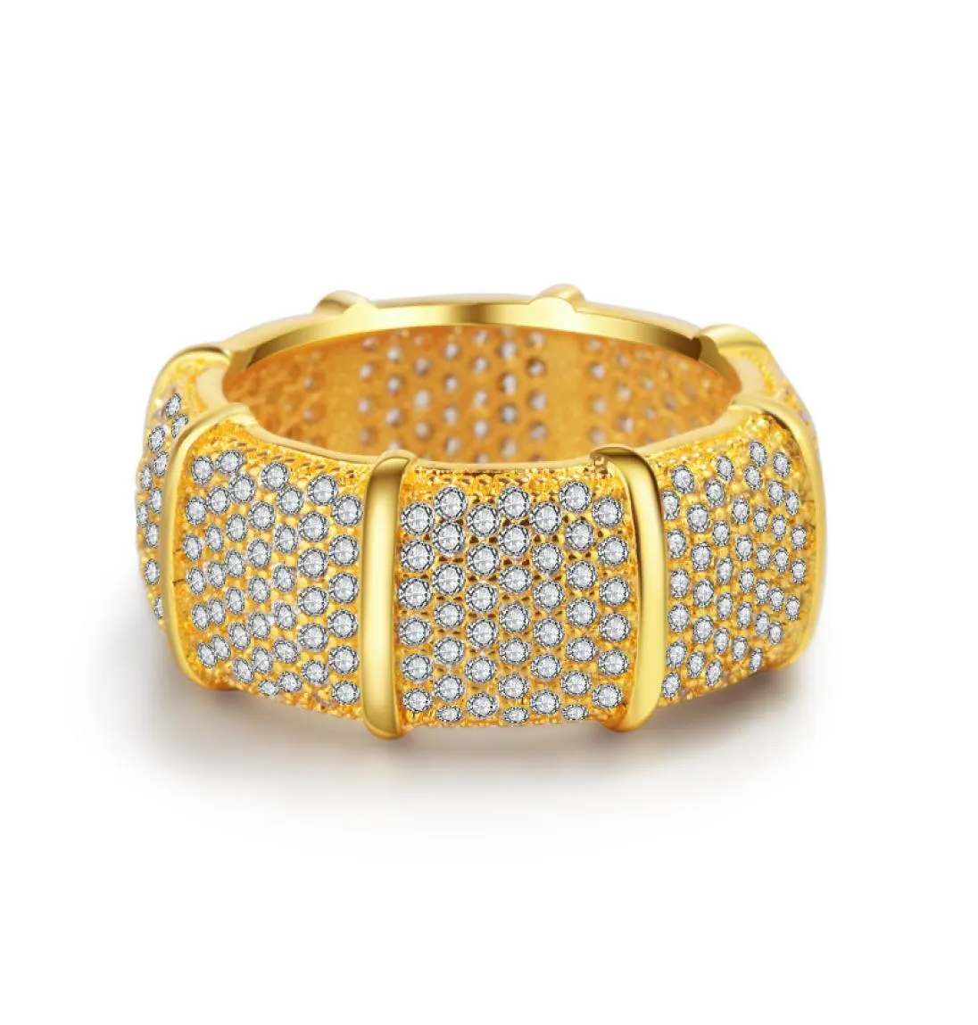 Wholenew Gold Pletel Pierścień Cyrkon Luksusowy wysokiej jakości Women039s Złote Mosiądz Pierścień Ice Out Jewelry4574242
