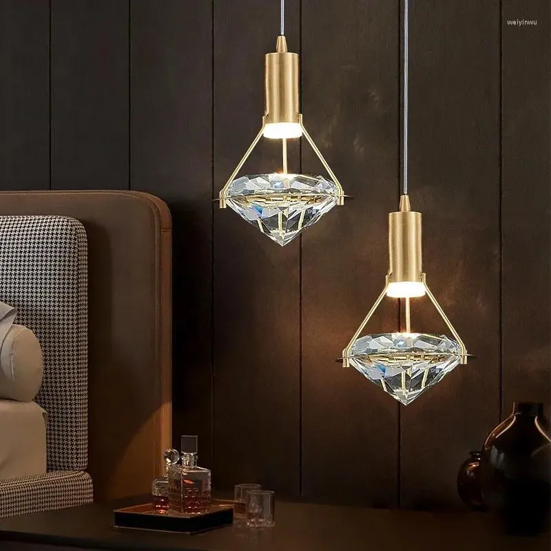 Pendant Lamps Bedside Small Chandelier Bedroom Long Line Light Luxury Crystal Modern Minimalist Internet Red Bar Creative LED