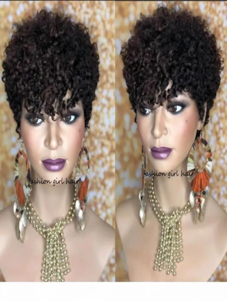 짧은 Sassy Curl Pixie Cut Wigh Kinky Curly Human Hair Wigh Women Brazilian Remy Hair 150 Full Density Bob Wig81679172583591