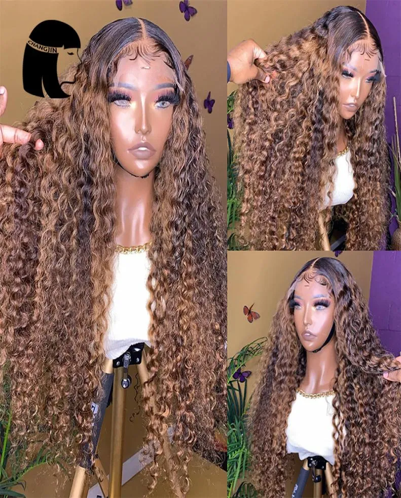 changjin highlight 13x4 womens lace front wig brown brazilian odd curly hair 4x4 closed human hair wig with baby hair4747878
