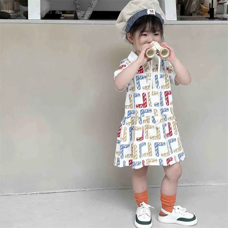 Bebê meninas designer vestido crianças conjuntos de roupas de luxo meninas saia crianças roupas clássicas conjuntos meninas carta vestidos polo vestido esskids CXG2402172-6