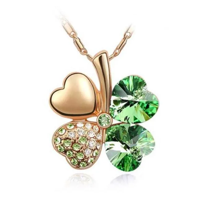 Clover Pendant Halsband Rose Gold Color Plated Smycken Drop Classic Green Lucky Necklace gjord med Österrike Element Crys4277424