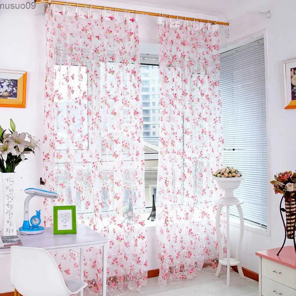 Curtain 100 x 200cm Anemone Flower Window Veil Flower Sheer Curtain Tulle Window Voile Drape Valance 1 Panel Fabric