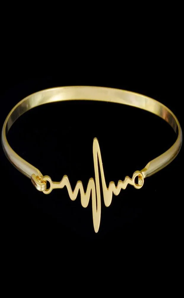 BC Customized Personal Mothers Bracelets Gold Color 316L Stainless Steel Heartbeat Bracelet for Women Gift Jewelry8777761