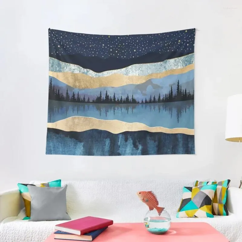 Tapisserier Midnight Lake Tapestry för sovrum Väggkonst Dekorativa väggmålningar Väggmålning