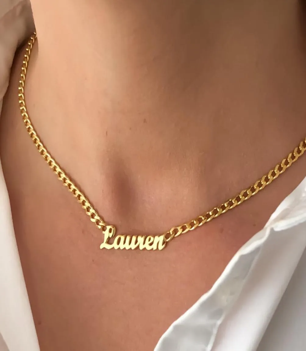 Cuban Chain Name Necklace Pendant Customized Jewelry Personalized Stainless Steel Nameplate Choker Necklaces For Women Men Gifts Y1094158