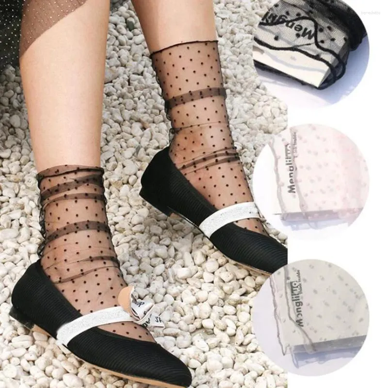 Women Socks 2024 Summer Dot Tulle Breathable Transparent Sexy Ultra-thin Female Mesh Small Polka Dots