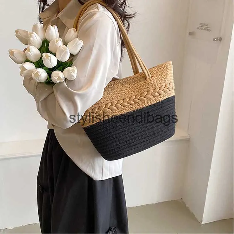 Shoulder Bags Summer Straw For Women Big Handmade Beach 2023 Woven Handbags Travel Shopper Casual Side DesignerH24217