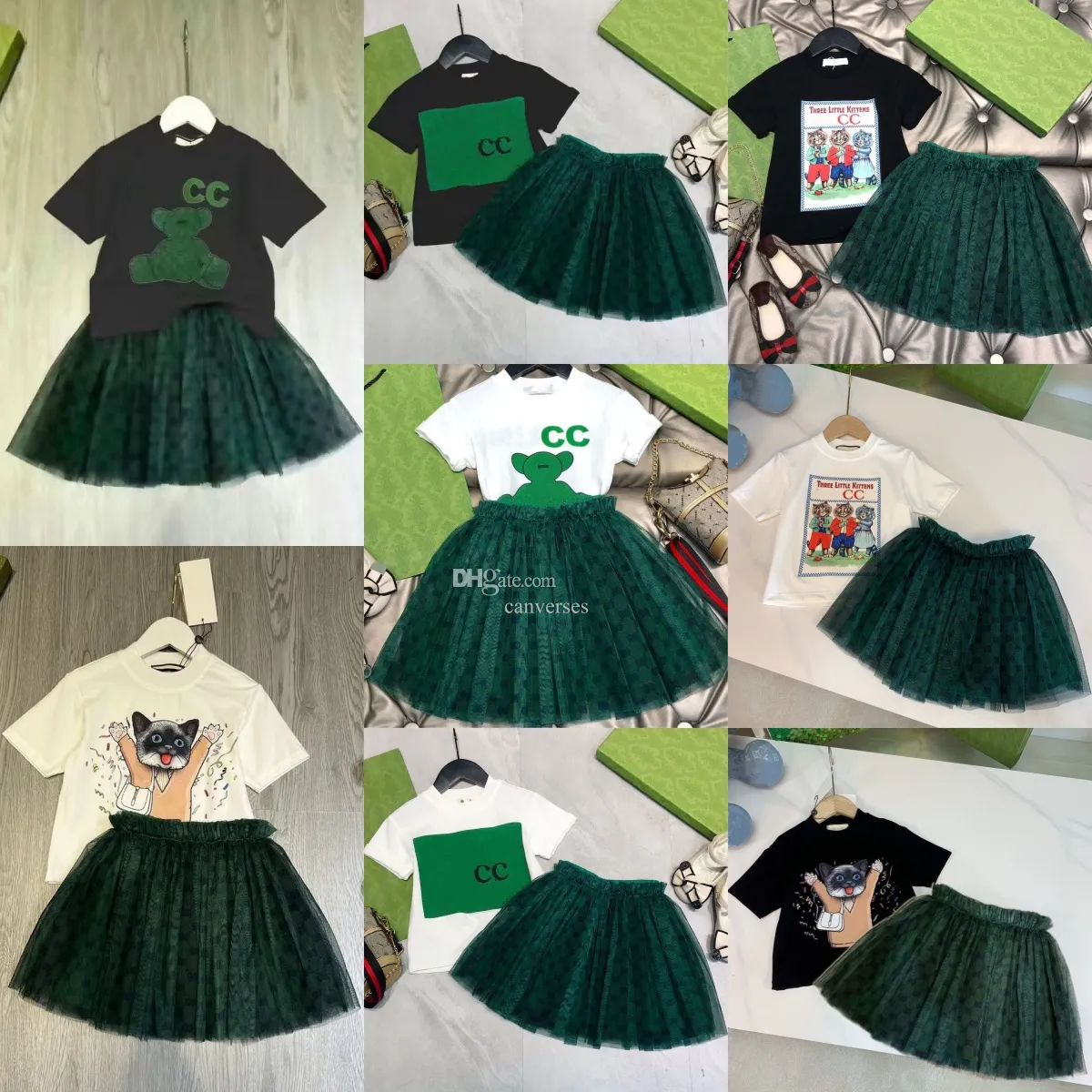 Velo di lusso corto Stilista Estate T-shirt per bambini Vestiti svegli del bambino Bambini Manica corta Ragazzi Ragazze Completi Abbigliamento Abiti Abito in cotone taglia 90-160 o36o #