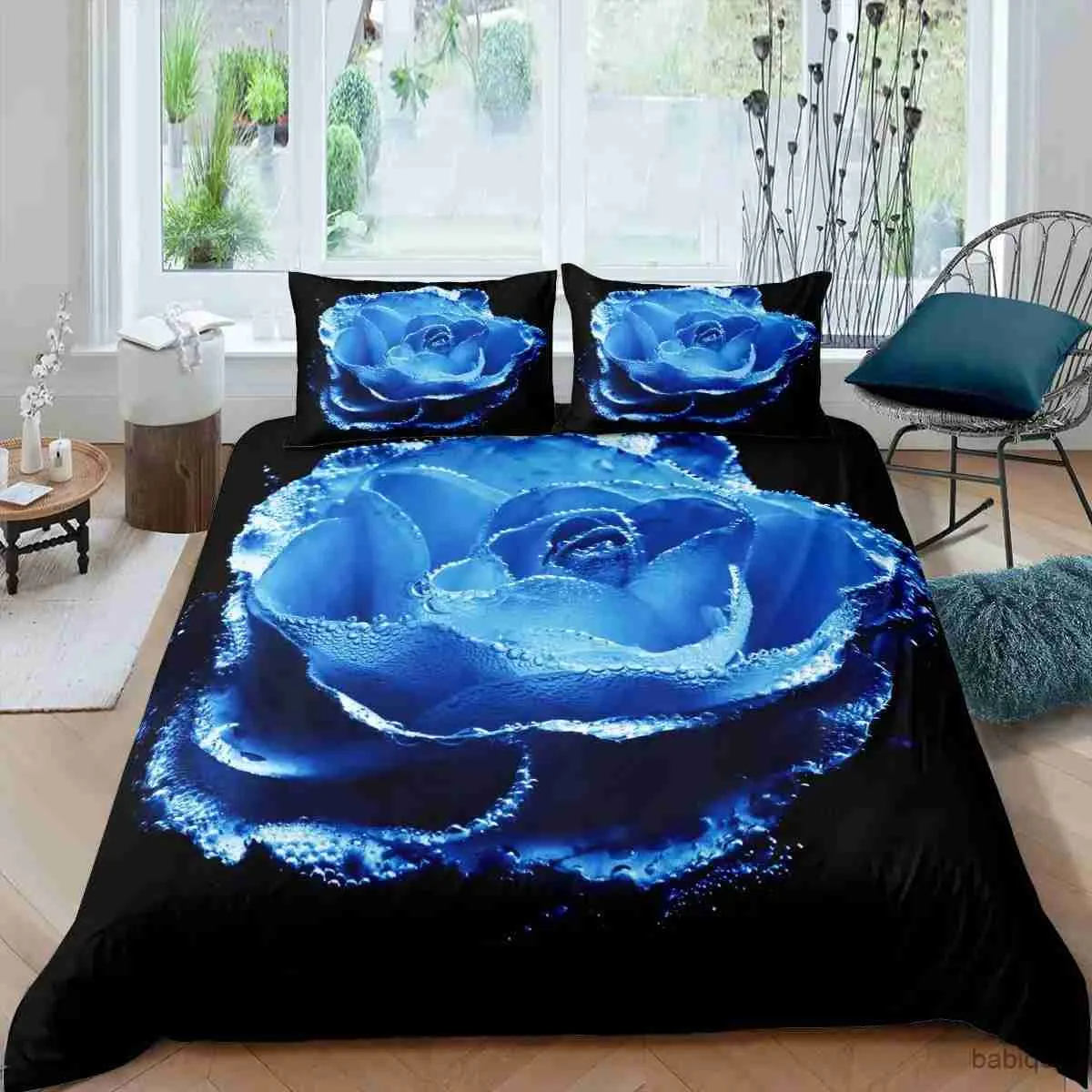 Zestawy pościeli Blue Rose Duvet Zestaw King Size 3D Printed Blossom Flossom Bedding Zestaw Walentynki Botaniczny poliestr pokrywka