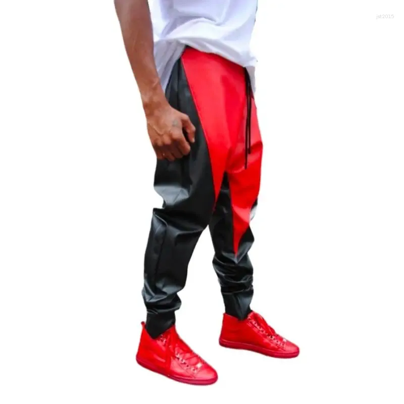 Abbigliamento da palco Uomo Moda Casual PU Pantaloni in pelle impiombata Pantaloni hip-hop Pantaloni incrociati Acconciature Cantante Costumi DJ