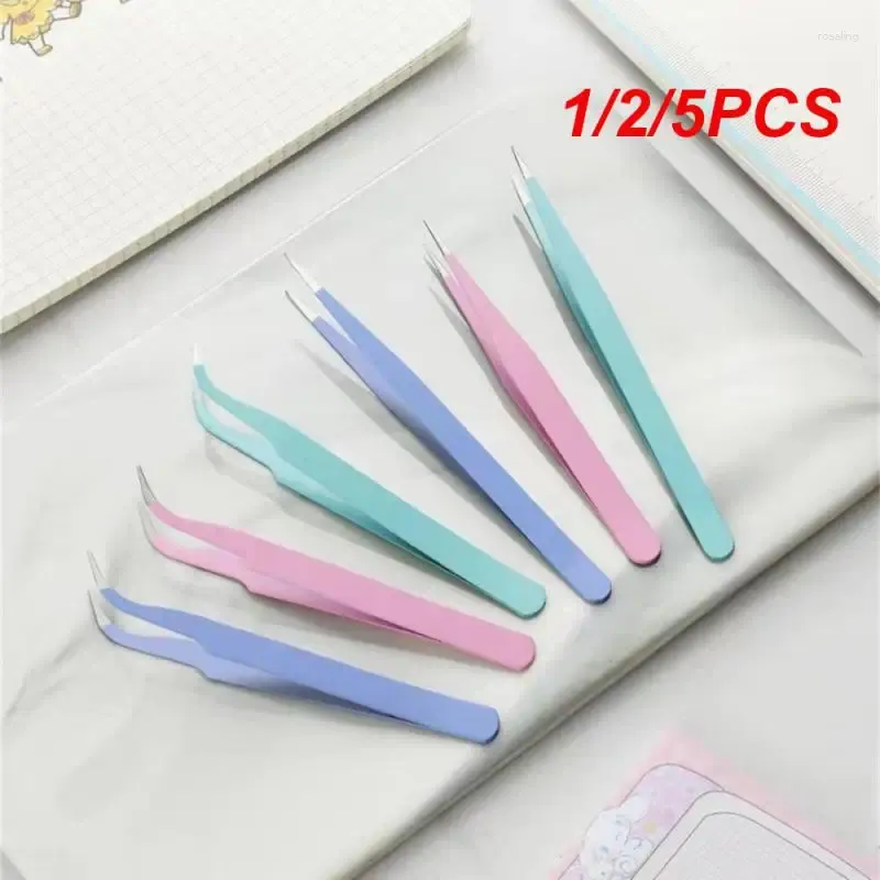 Rietjes 1/2/5 STKS Roestvrij staal Gebogen Recht Kleurrijk Pincet Nail Art Strass Nipper Picking Tool Pailletten Kralen Sticker DIY