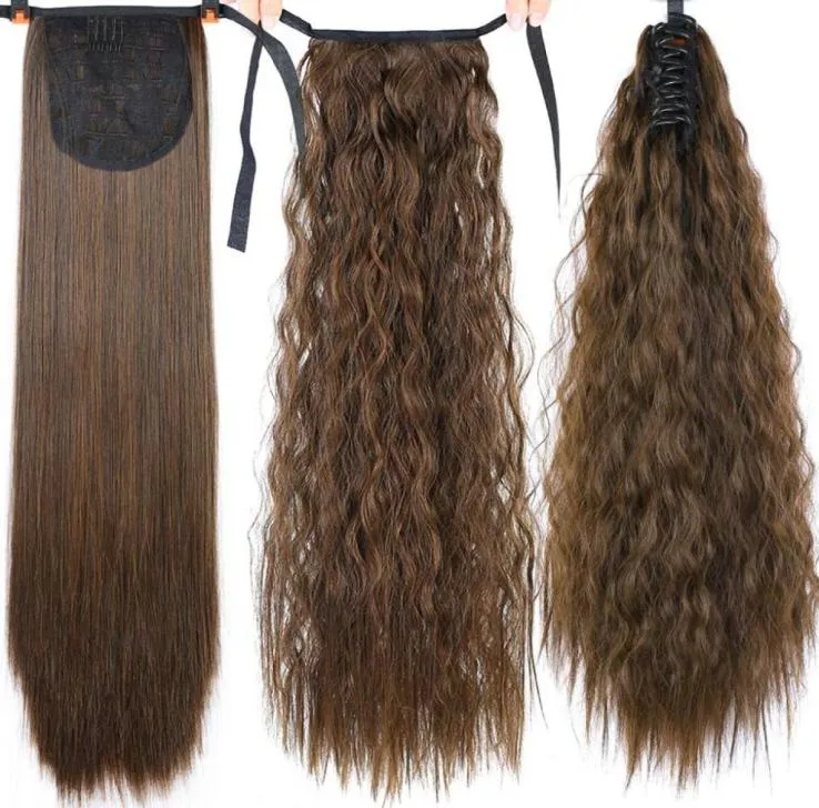 Длинный афро вьющийся хвостик на шнурке, 22 дюйма, синтетический шиньон, конский хвост, накладные волосы для женщин, искусственная булочка на заколке для наращивания волос 822499914985