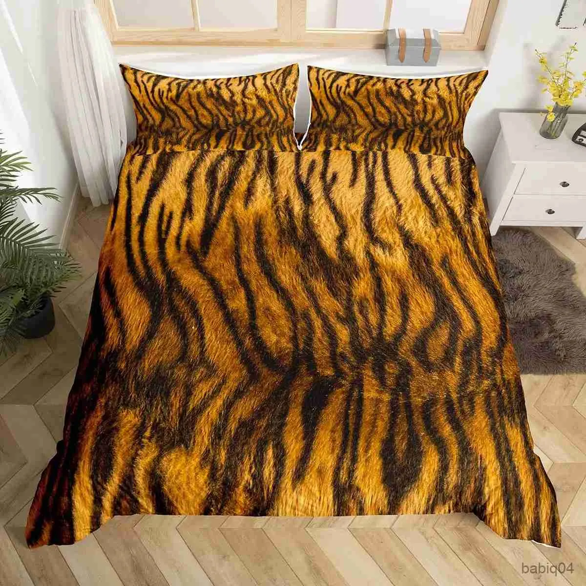 Bedding sets Tiger Skin King Queen Duvet Cover Tiger Stripes Themed Bedding Set Animal Fur Comforter Cover Wildlife Polyester Quilt Cover