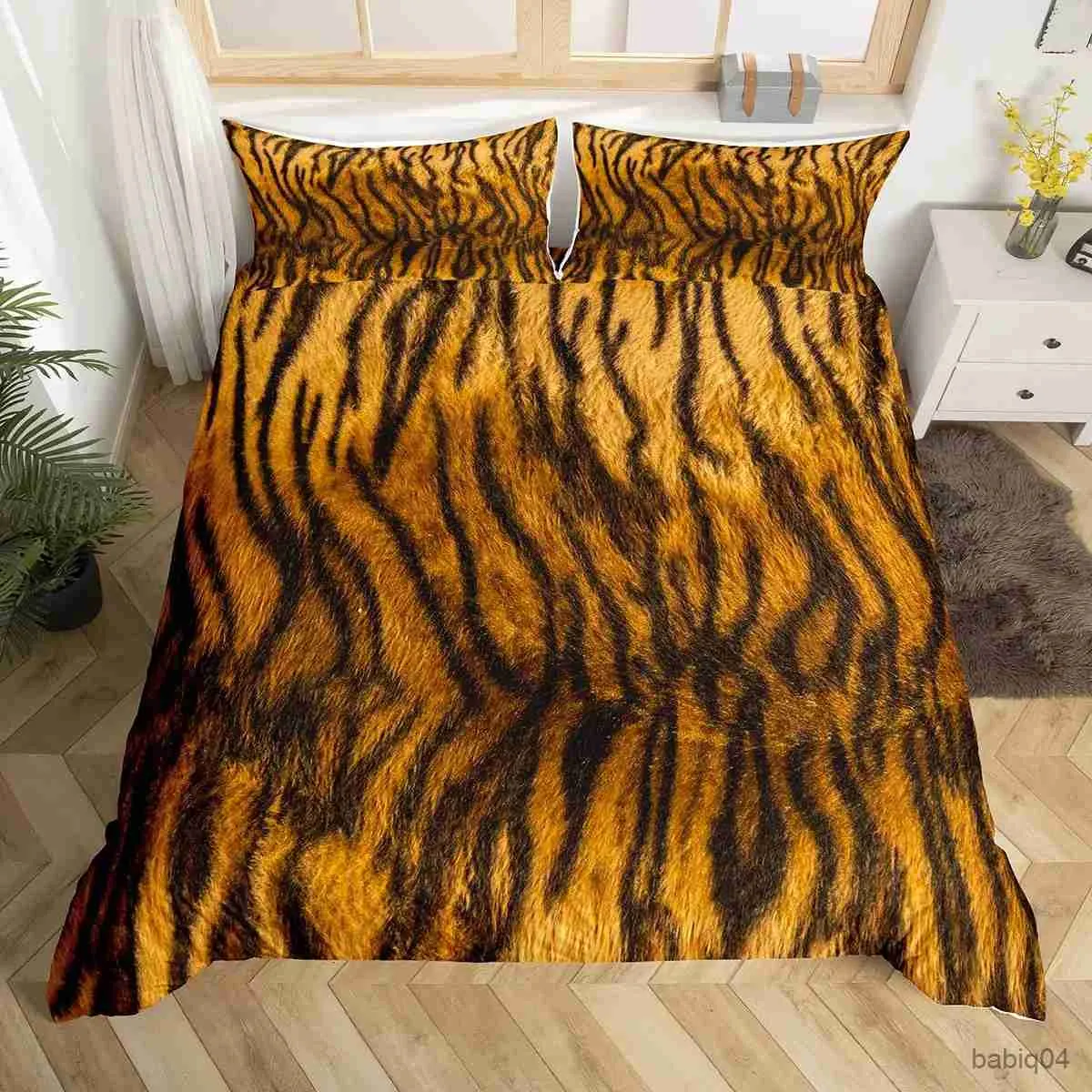 Ensembles de literie Peau de Tigre Roi Reine Housse de Couette Tigre Rayures Thème Ensemble de Literie Fourrure Animale Housse de Couette Faune Polyester Housse de Couette