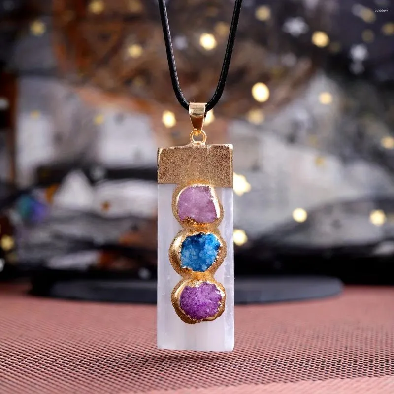 Pendant Necklaces YEEVAA 1pc Natural Crystal Necklace Colorful Column Gold Edged Original Stone