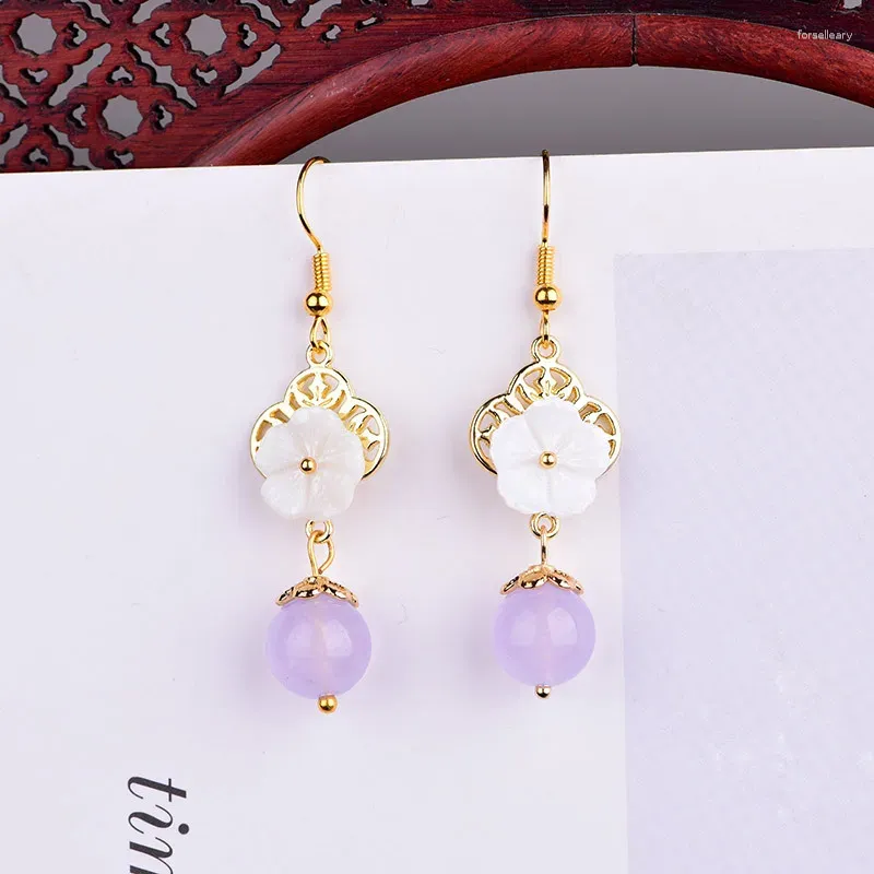 Dangle Earrings Purple Jade Flower Charm Jadeite Designer Chinese Natural Women Jewelry Chalcedony Stone Fashion 925 Silver Real