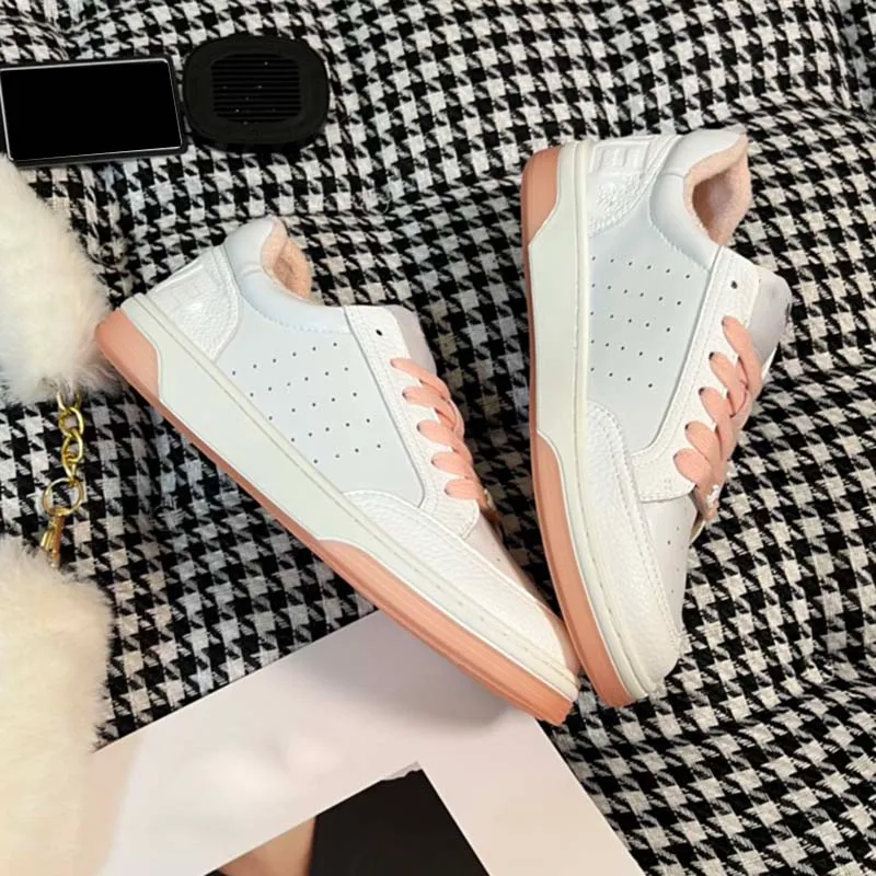 Women Sneaker Casual Shoe Lace-Up Breathable Dress Shoes Platform 100% Leather Outdoor trainer Leisure Shoe Classic Black Pink Quilted Texture Ladies Sprot Shoe