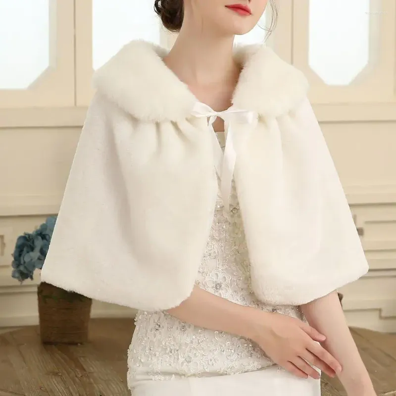 Scarves Winter Women Shawl Furry Imitation Cashmere Prom Shoulder Wrap Solid Color Lace-up Wedding Poncho