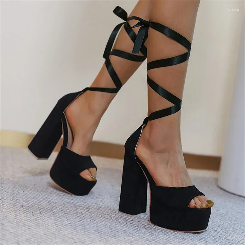 Sandálias PXELENA Roma Mulheres Cross Tied Gladiator Platform Super High Heels Faux Suede Party Nightclub Date Shoes Plus Size 34-43